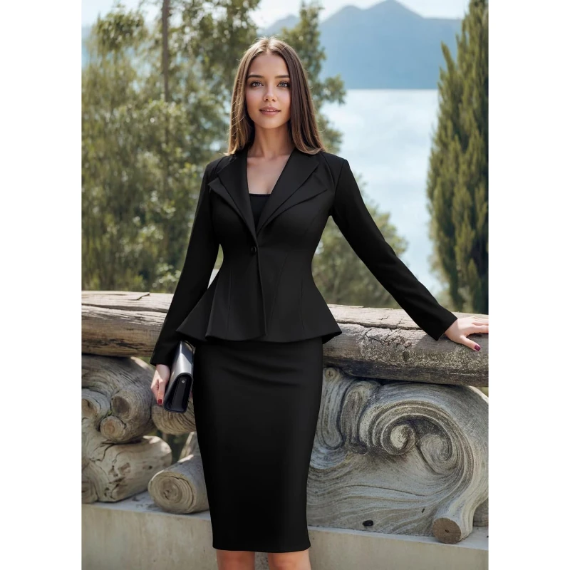 Women's Casual Work Office Dressy Double Lapel Single Button Peplum Comfortable