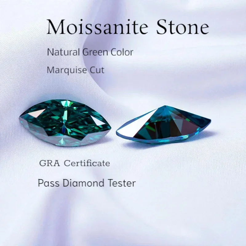 

Natural Green Color Moissanite Stone Marquise Cut With GRA Certified Lab Grown Gemstone For Diy Charms Jewelry Making