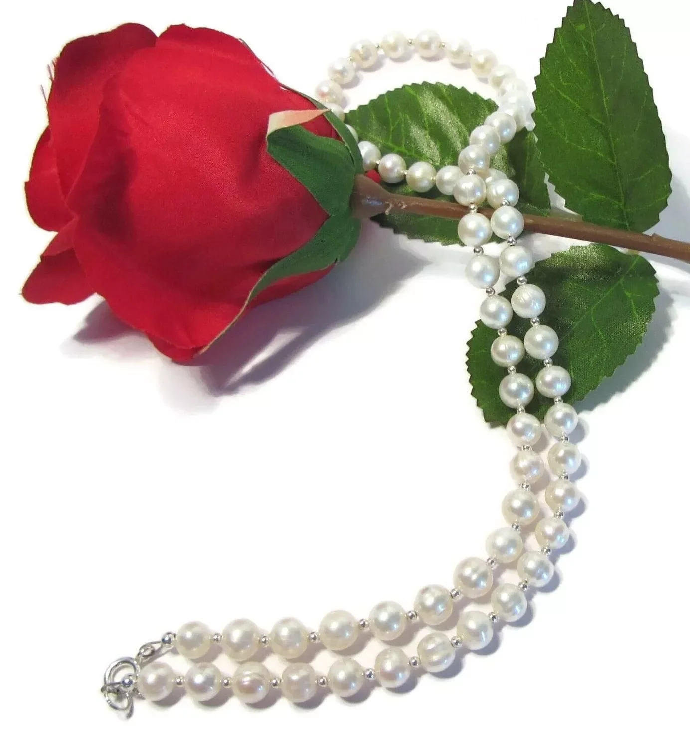 Perfect Pearl Necklace AAA 7-8mm, Natural Japanese Round White Pearl Necklace 925 16/36 inches