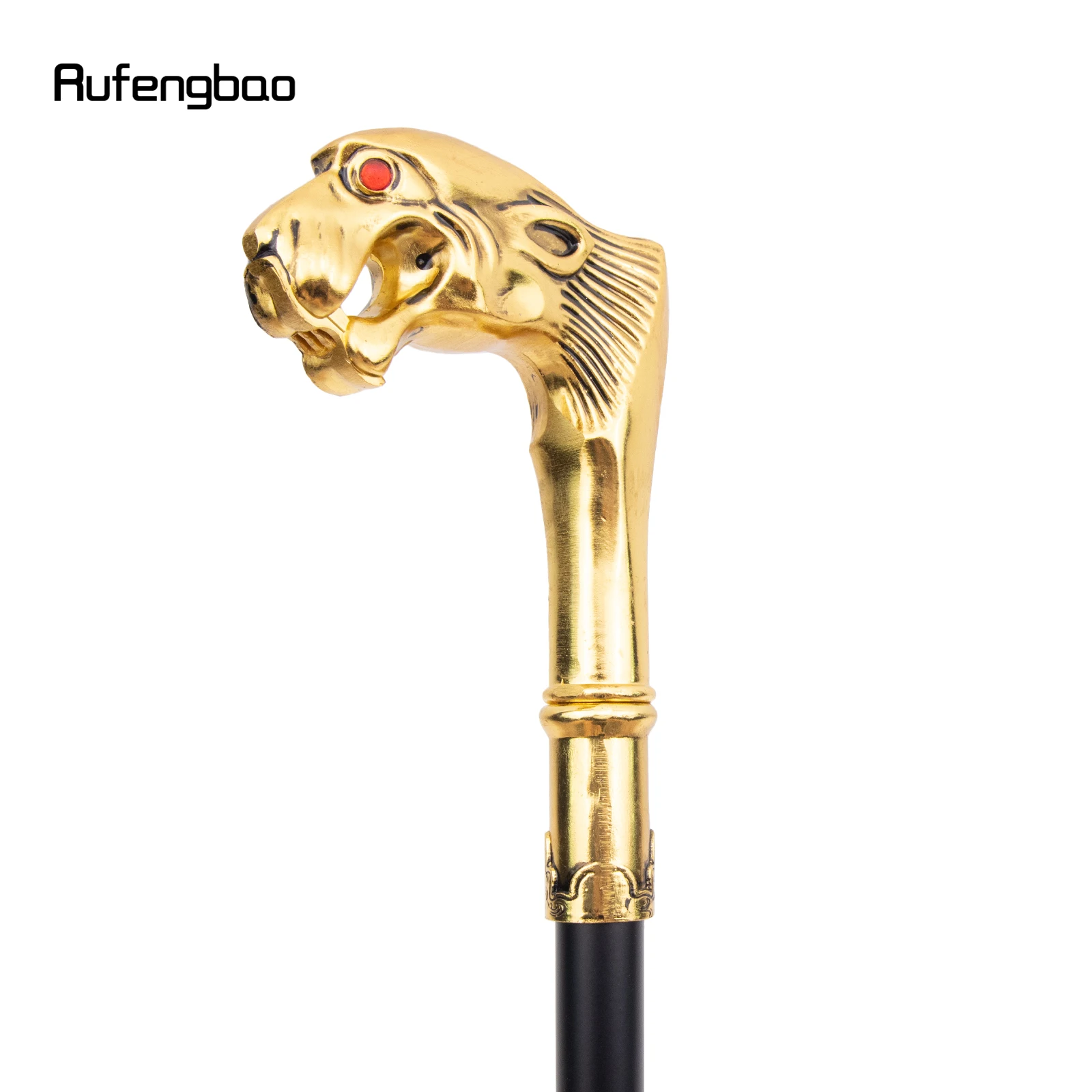 Golden Leopard Red Eye Handle Walking Stick with Hidden Plate Self Defense Fashion Cane Plate Cosplay Crosier Stick 92cm