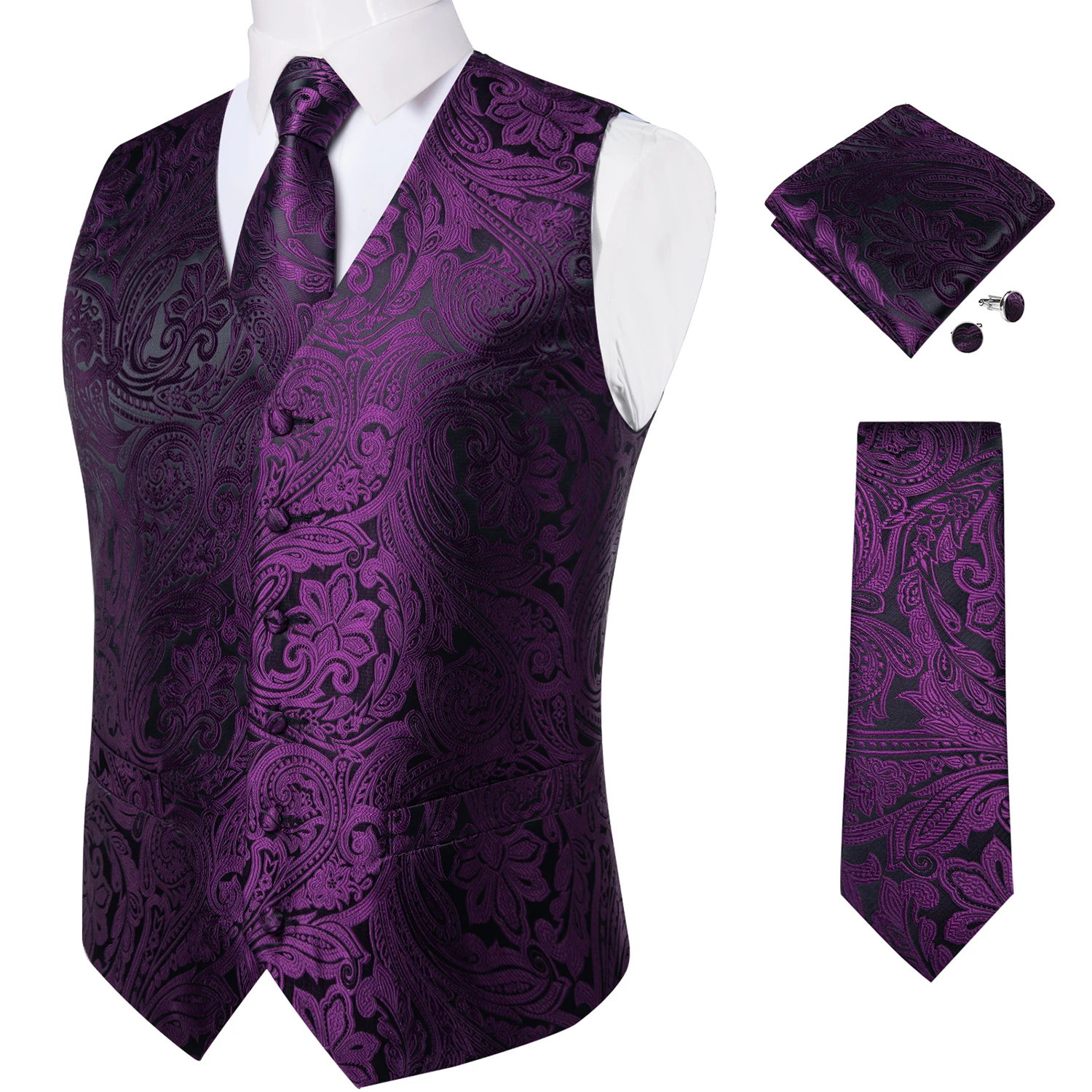 Men's Suit Vest Neck Tie Set Wedding Dress Paisley Silk Waistcoat Men Clothing Gilet Homme Sleeveless Formal Business Jacket