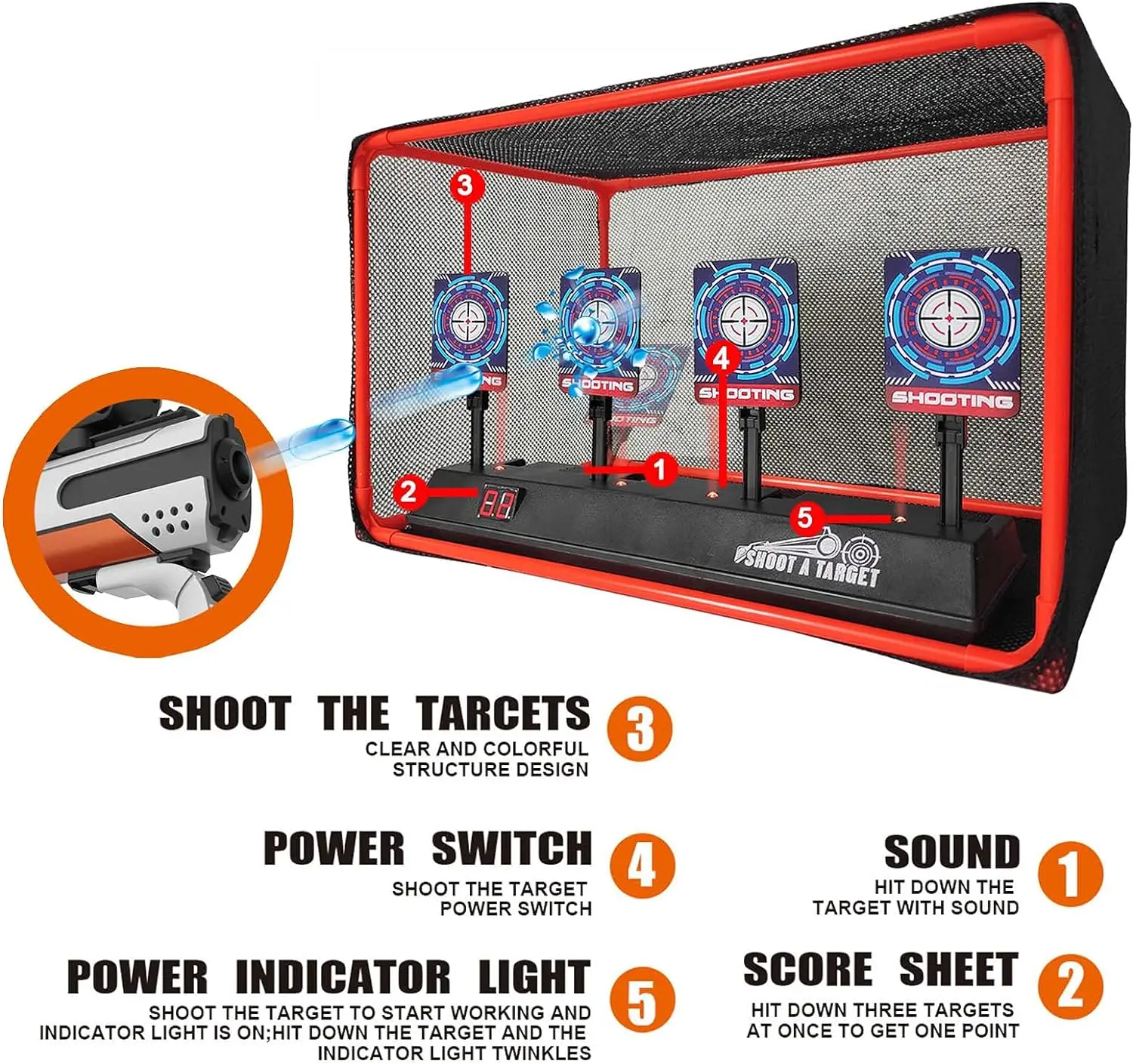 Elektronische Auto Reset Digitaal Schietdoel Met Net Voor Speelgoed Pistool Geschenken Voor Kinderen Jongens Meisjes Van 3 +