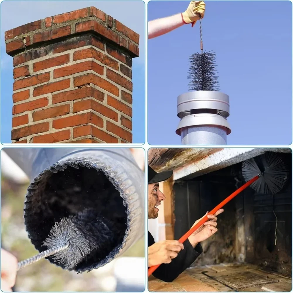 Chimney Cleaning Chimney Brush Pipe Decontamination Brush Set Tool Black Long Reach Stainless Rod Industrial-grade Construction