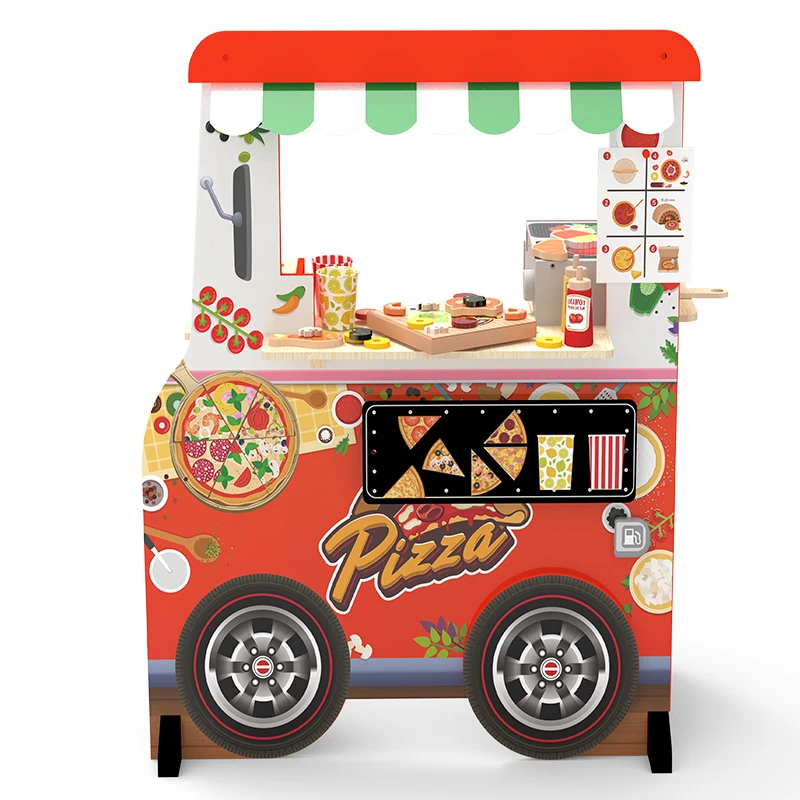 Wooden Fired Pizza Food Truck Activity Center Play Food for Kids Boys and Girls 3+ Kitchen & Food Toys