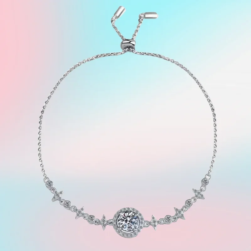 

Sparkling 1CT Real Moissanite Diamond Bracelet for Women Platinum PT950 Luxury Fine Jewelry Birthday Gift for Girlfriend