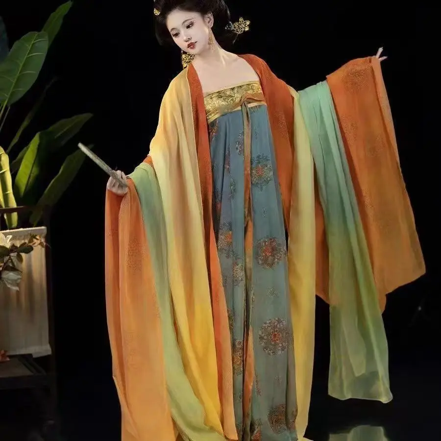 New Tang Dynasty Hanfu Set - Slimming Embroidered Qixiong Ruqun & Flowing Wide Sleeves Women's Cosplay