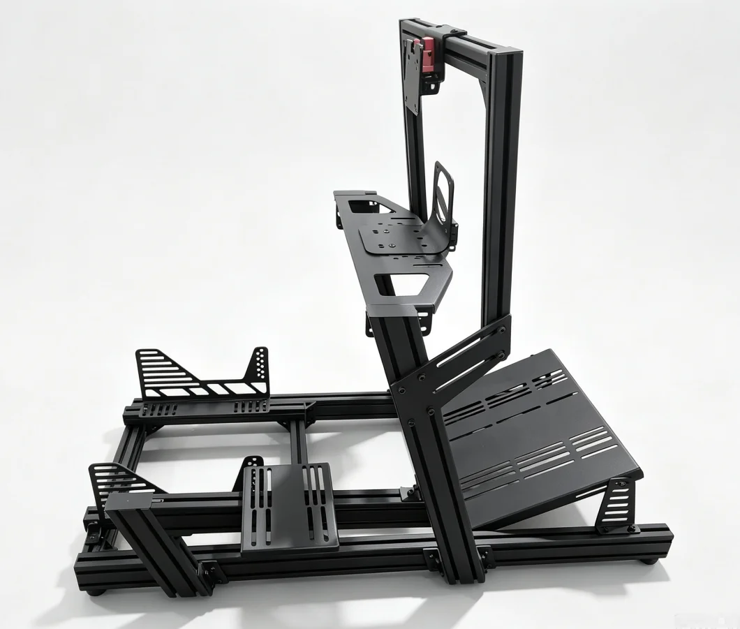 Customizable 4080 T-Slot Simulator Chassis Frame Including Gaming Seat VESA Display Mount And Pedal Plate For PC Racing Setup