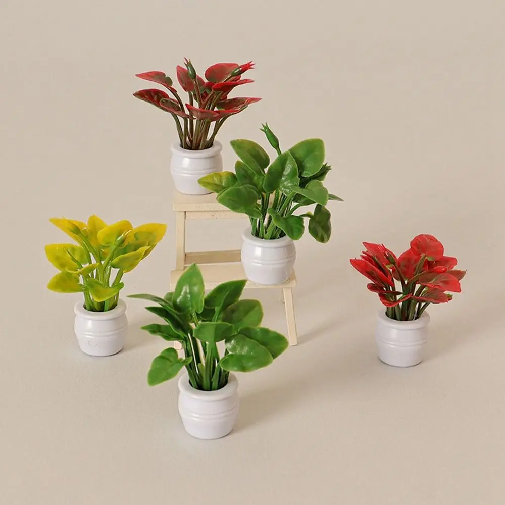 Mini vase de simulation en plastique pour maison de course, plante de luo verte, fleur finie, accessoires de modèle de maison de beurre en plein air, l'inventaire, 1:12