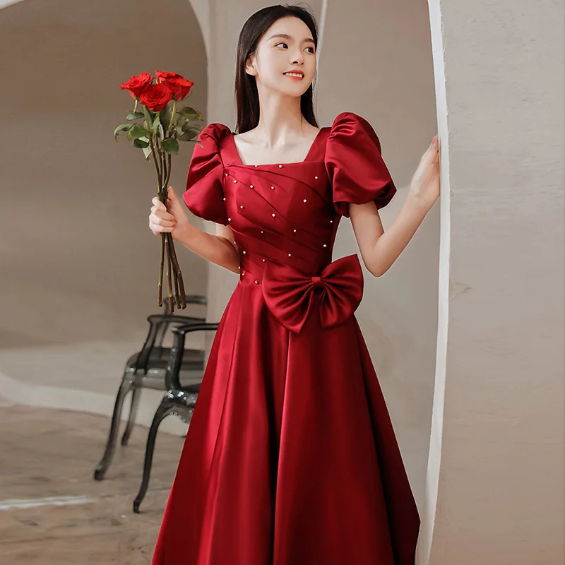 

Wine Red Wedding Dr 2024 New Winter Fing Princ Small Size High End Feeling Marriage Ceremony Women's Ele Long Skirt