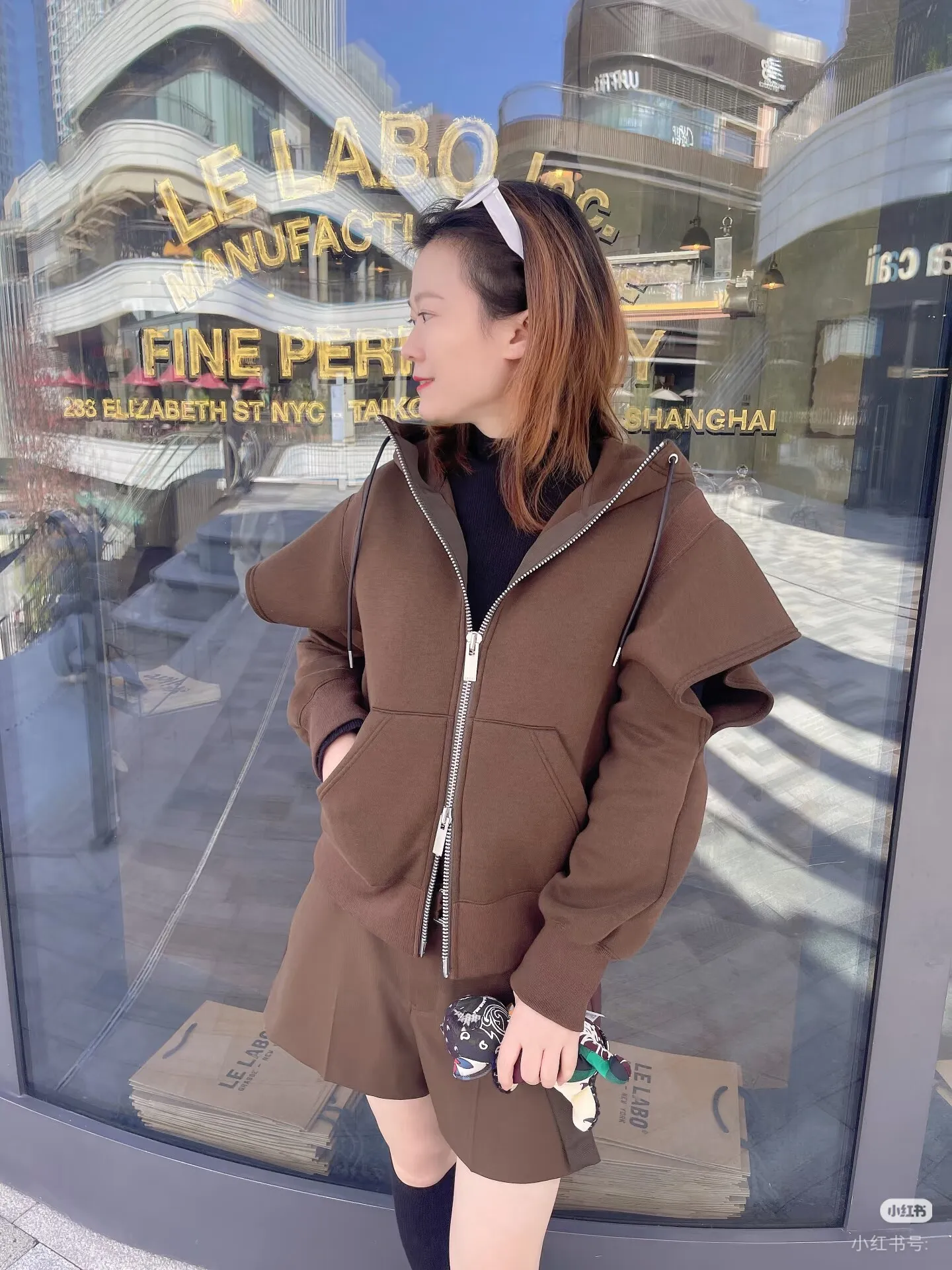 SAC Japanese 26ss loose sports and leisure sweater off-the-shoulder zipper hooded jacket