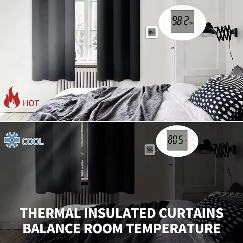 1pc Modern Solid Color Full Shading Sun Protection 100% Blackout Curtains Bedroom Living Room Shading Bathroom Privacy Curtains view 4