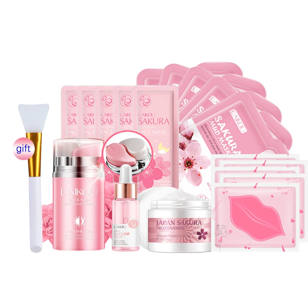 Huidverzorgingsproduct Sakura Set Whitening Cream 24K Serum Huidverzorgingsset Gezichtsmasker Gezichtsproducten Kit Gezichtsverzorging Vrouwen Schoonheid Gezondheid