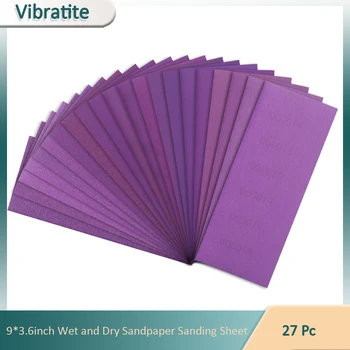 Feuille de ponçage en papier de verre sec et humide, 27 pièces, 9x3.6 pouces, pour le polissage automobile du bois et du métal # 800- # Grain 10000