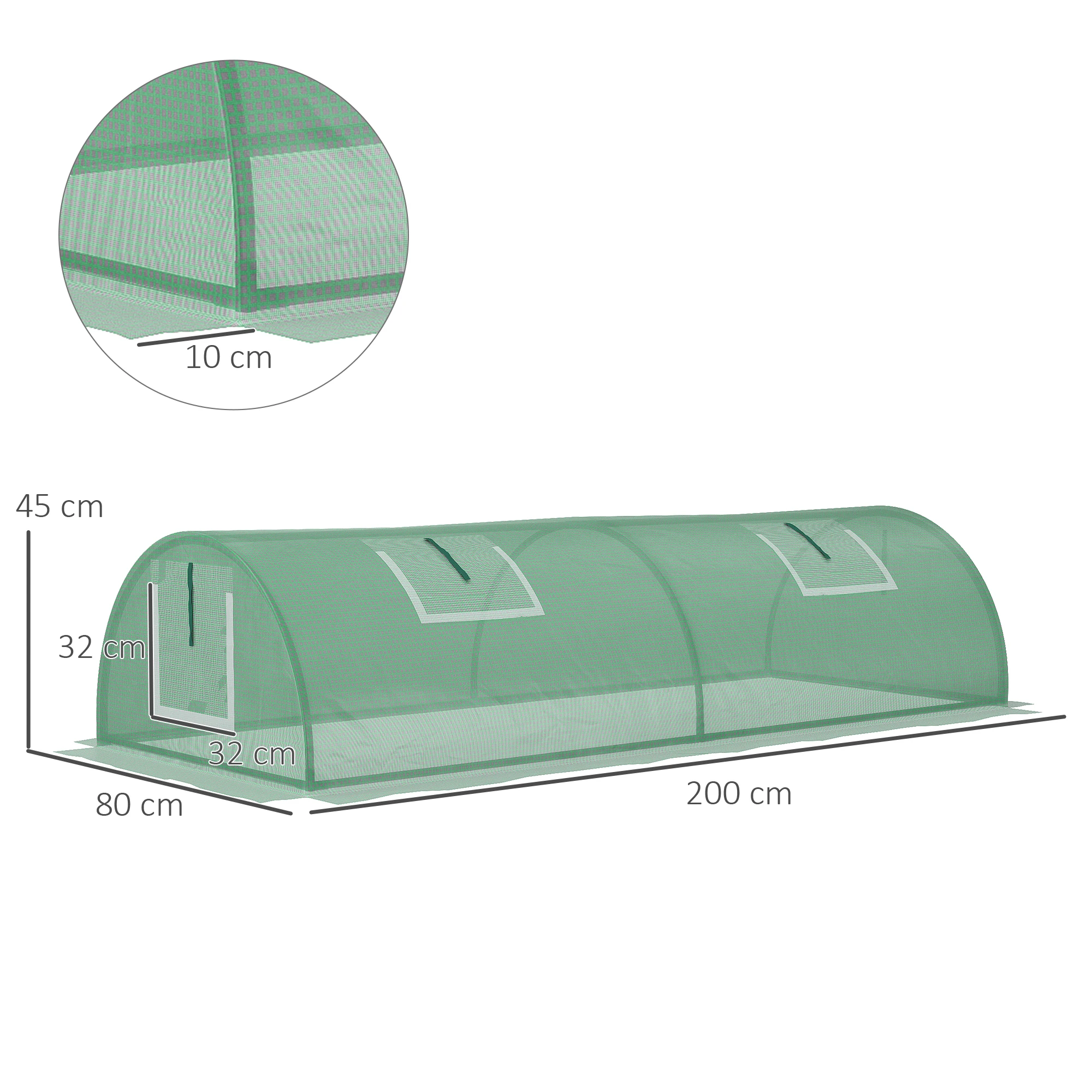 Mini-Tunnelgewächshaus mit Netzfenster, UV-beständiger PE-Folie, grün 200×80×45cm, ideal für Gartenpflanzen – Detail 3