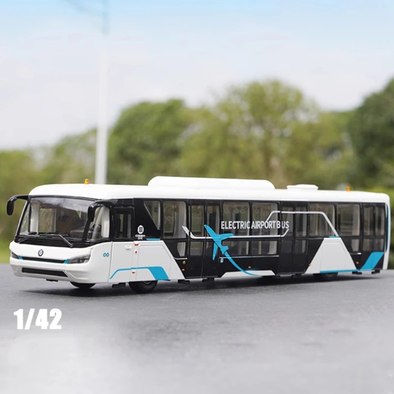 Diecast 1:42 Scale China Hengtian Lingrui Automobile Bus Airport Shuttle Bus Alloy Simulation Bus Model Collection Gift Toys