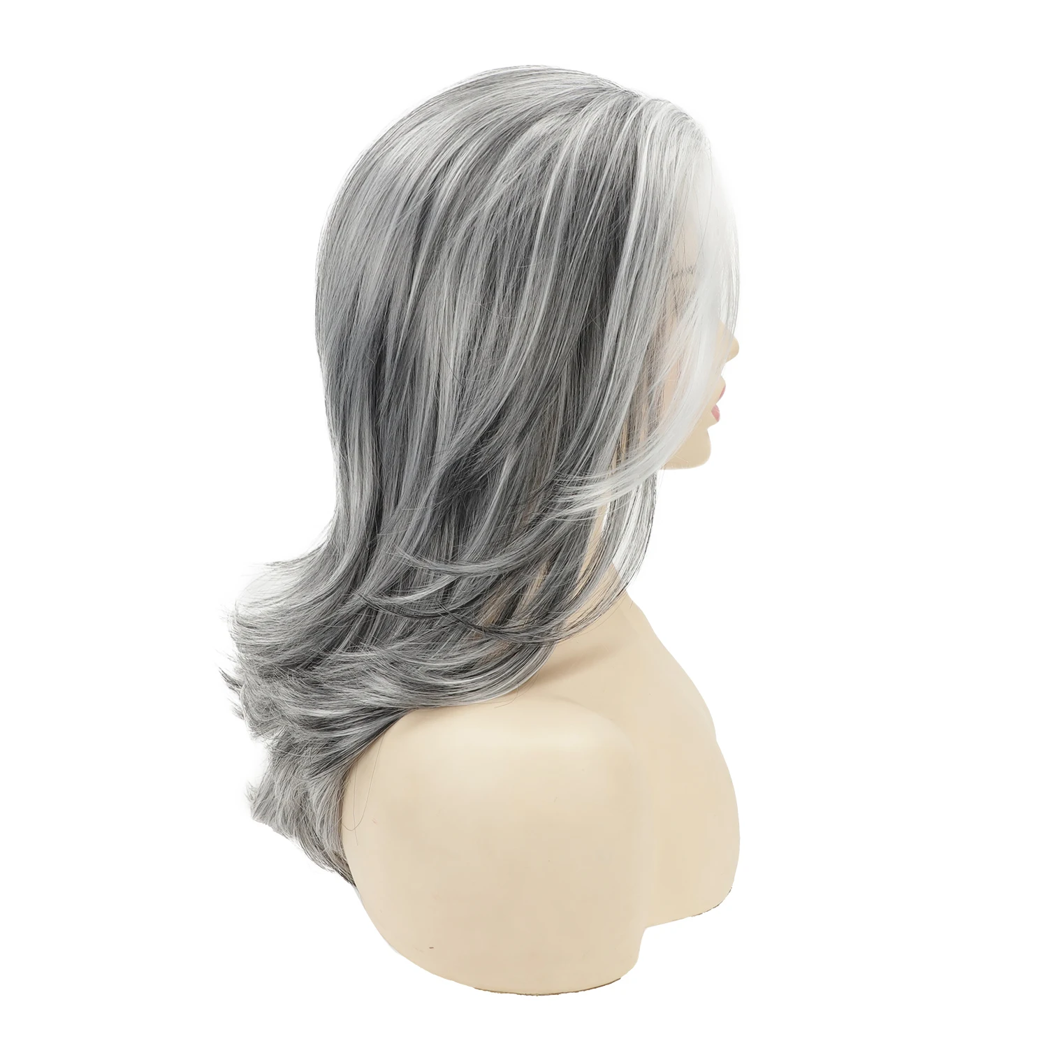 Parrucche ondulate lunghe ricci moda donna parrucca sintetica soffice onda sciolta resistente al calore grigio Ombre capelli Cosplay per la mamma