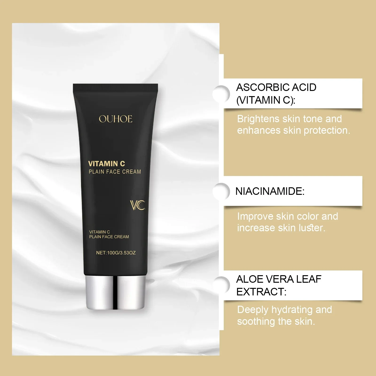 

Non-comedogenic Cream with Niacinamide and Vitamin C, Refining Pores and Restoring Skin Elasticity While Brightening Skin