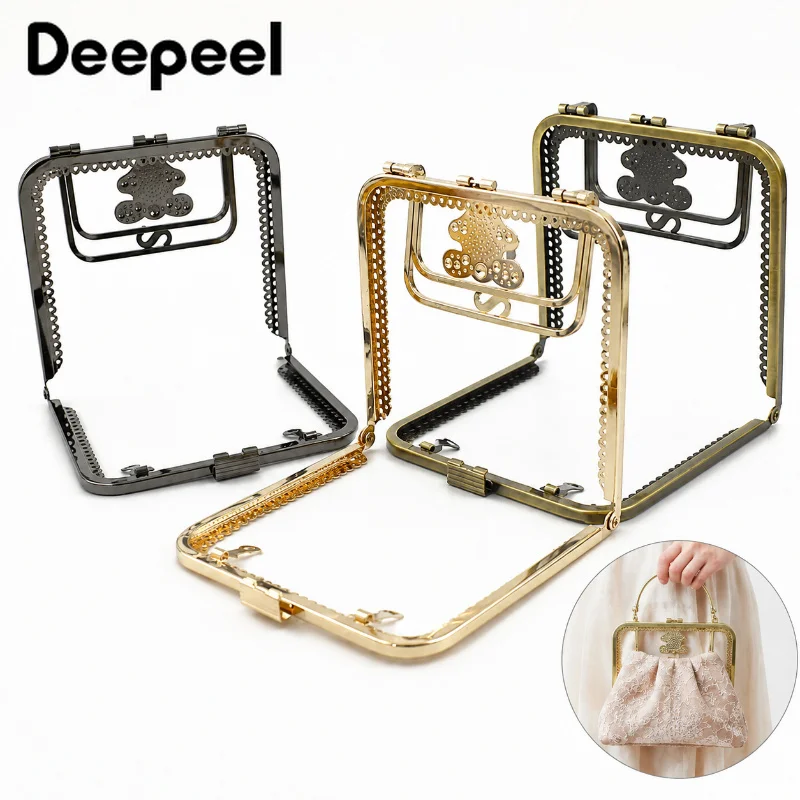 1Pc 12*13cm Metal Handle Purse Frame Square Kiss Lock Clasp for Handbag Clutch Wallet DIY Sewing Bag Making Hardware Accessories