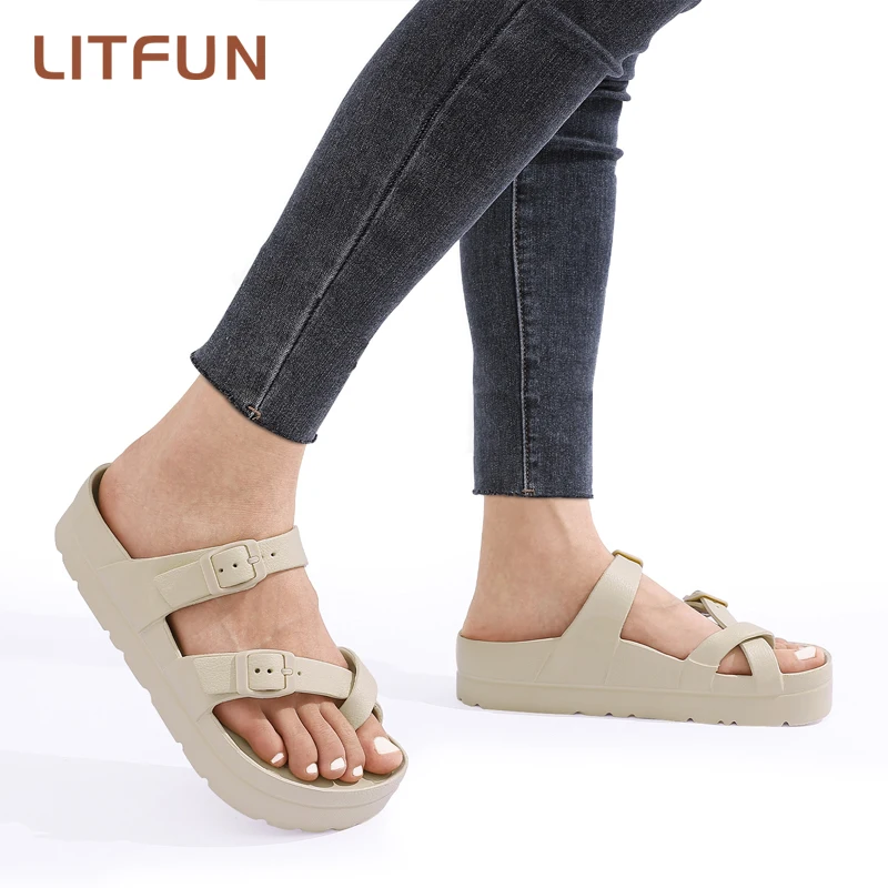 Litfun Fashion Platform Sandals Women EVA Insole Clogs with Arch Support Adjustable Buckle Slippers Feamle Outdoor Beach Slides