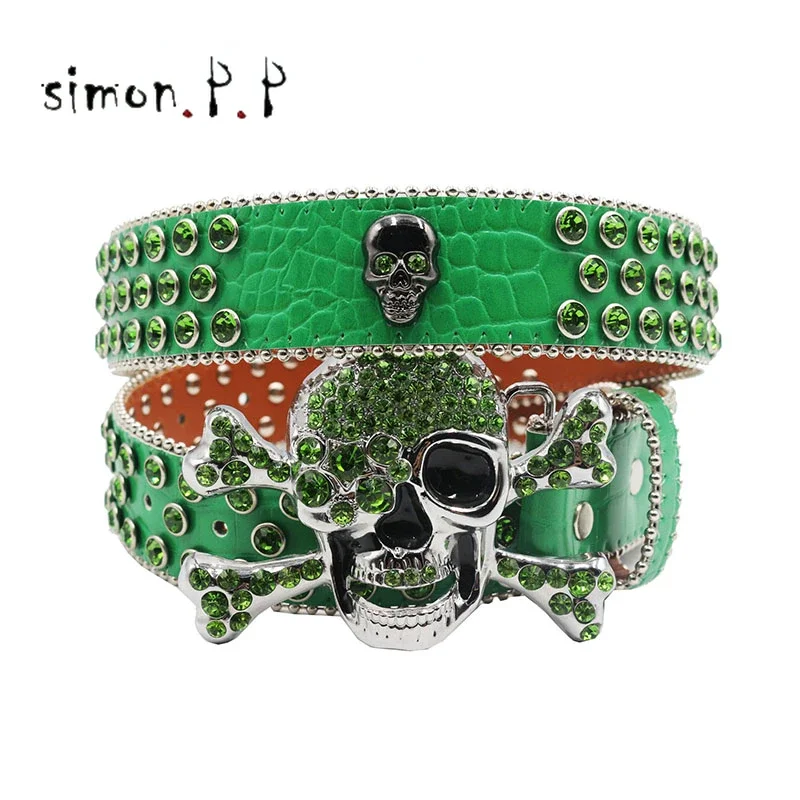 Brand SKULL Punk Cross Rhinestones Belt Diamond Men Western Cowgirl Cowboy Luxury Strap Studded Belts Cinturones Para Mujer