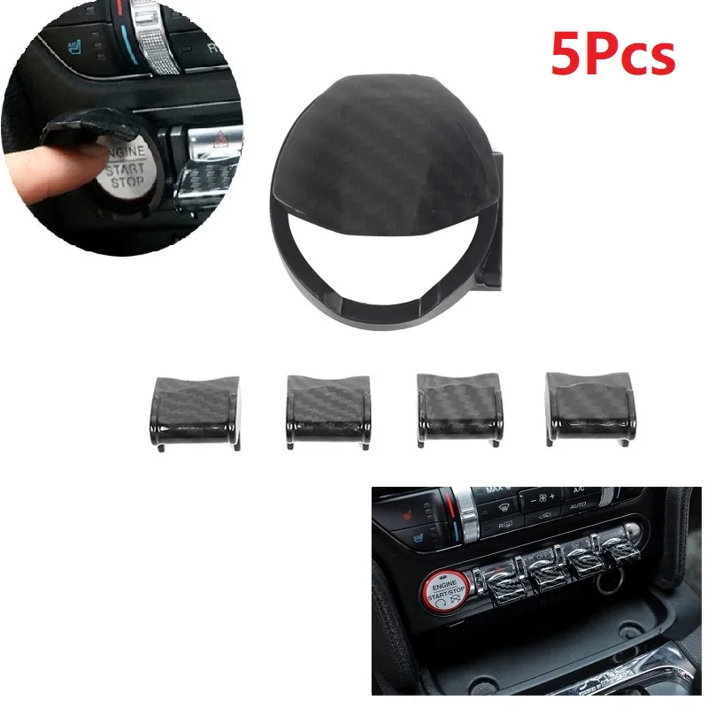 

5PCS Carbon Fiber Black Car Engine Start Stop Button & Dashboard Button Switch Button Cover For Ford Mustang 2015 2106 2017