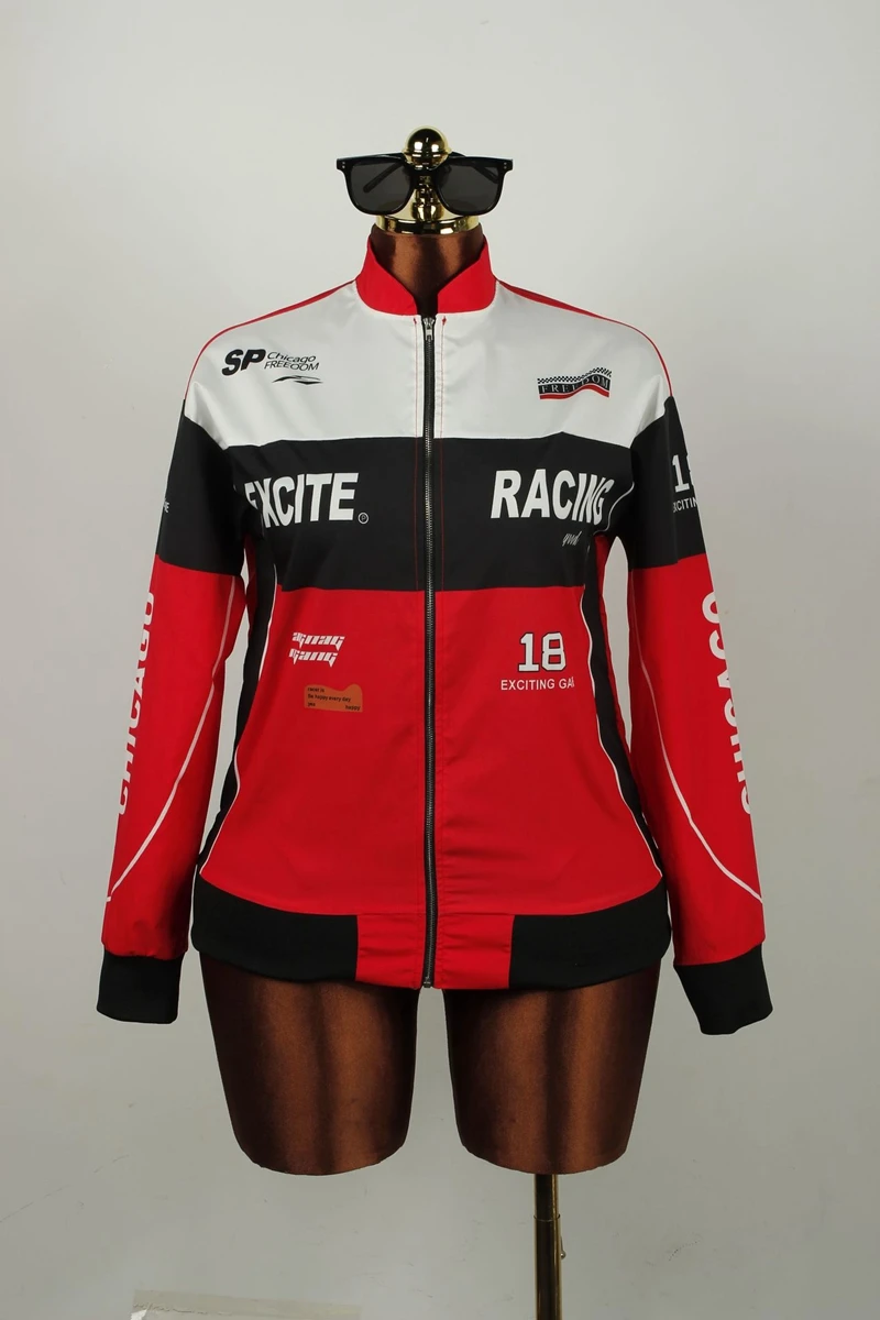 STYLISH LADY Letter Printed Biker Jackets 2025 Autumn Women Long Sleeve Zipper Casual Street Contrast Color Hip Hop Outwears