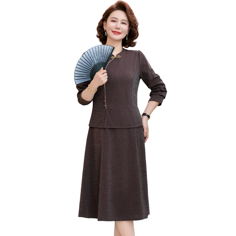 ใหม่ฤดูใบไม้ผลิฤดูใบไม้ร่วงชุดแม่ชุด Cheongsam ชุดใหม่จีน Slim Western Internet กลางผู้สูงอายุ Belly ครอบคลุมชุด