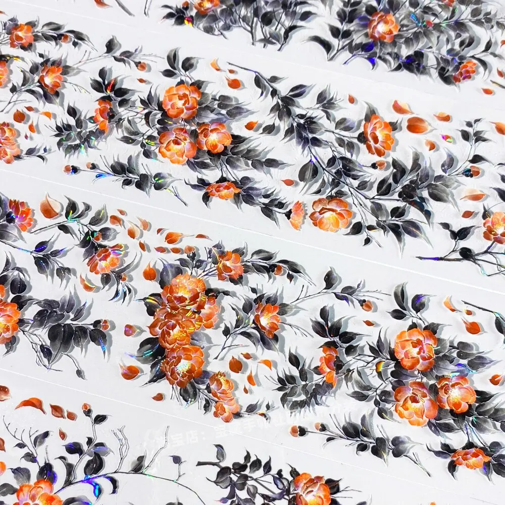 Dark Red Hell Flower Leaf PET Tape Sample, Xinqitian Sticker for Journal Scrapbooking Phone Case DIY