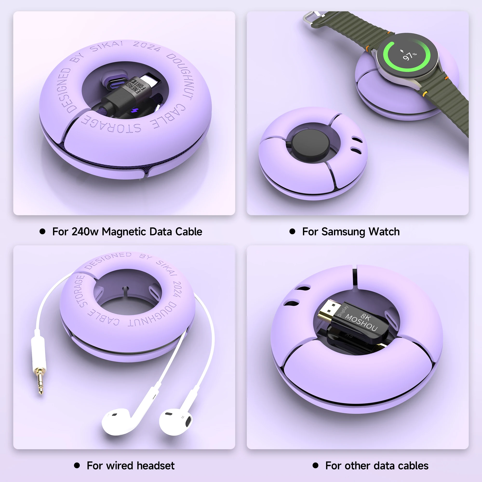 Silicone Cable Organizer for 0.5m 1m 1.2m 1.8m Magnetic Smart Watch Charging Cable Connector earphone Cord Storage