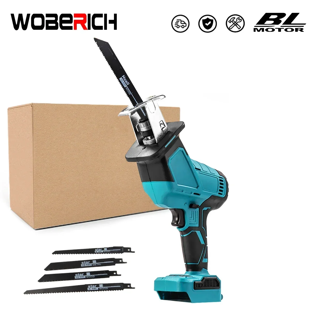 

Brushless Cordless Reciprocating Saw Chainsaw Cutting Wood/Metal/PVC Pipe Adjustable Speed with Saw Blades Without battery