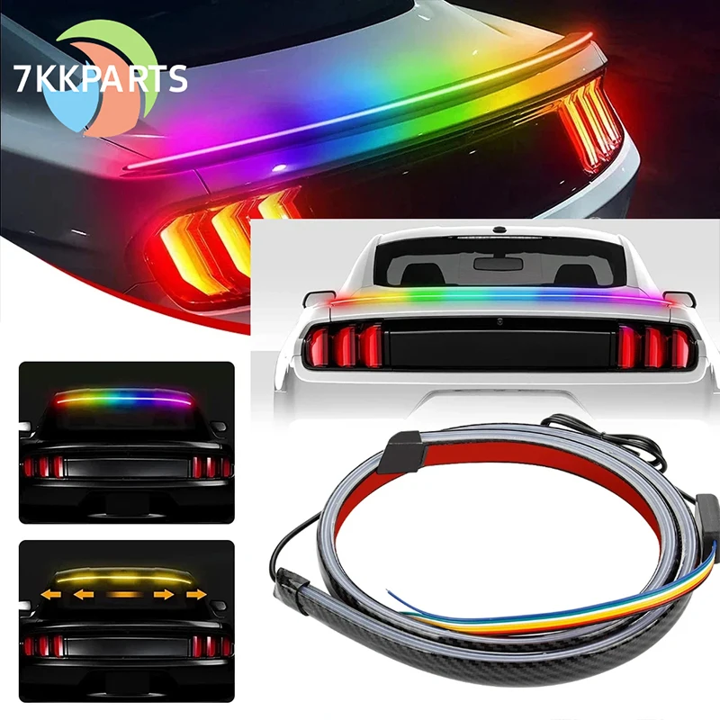 Universal Car Multi-Mode Flash Carbon Fiber Auto Unreal Colorful Lights Streamer Tail Warning LED Airfoil Trunk Lip Wing 120cm