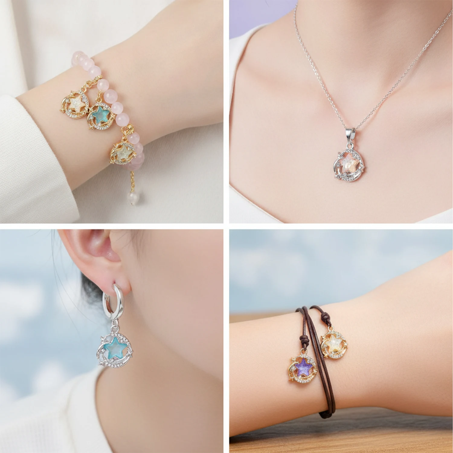  2/10 Stück neue Stern- und Mond-Anhänger aus modischer Legierung für DIY handgefertigte Halsketten, Armbänder und Schmuckherstellung, Zubehör für Bastelarbeiten. – Detail 4