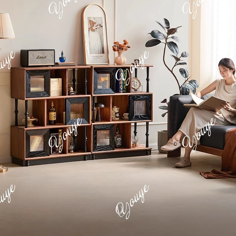 

French retro entrance cabinet, antique ash wood, solid wood bookcase, storage bookshelf display, side cabinet against the wall,