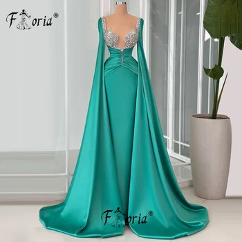 Robe de Soirée Longue en Satin pour Occasions Spéciales, Tenue Formelle Citrosirène, Manches Cape, Plissée, Personnalisée, Grande Taille, 123