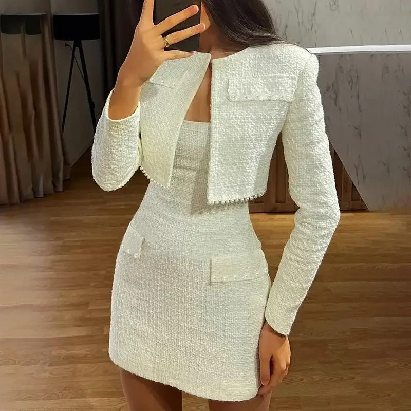 Autumn New Tweed Style Long Sleeve Jacket Fashionable Socialite Elegant Slimming Smooths Your Silhouette Trapless Dress For Wome