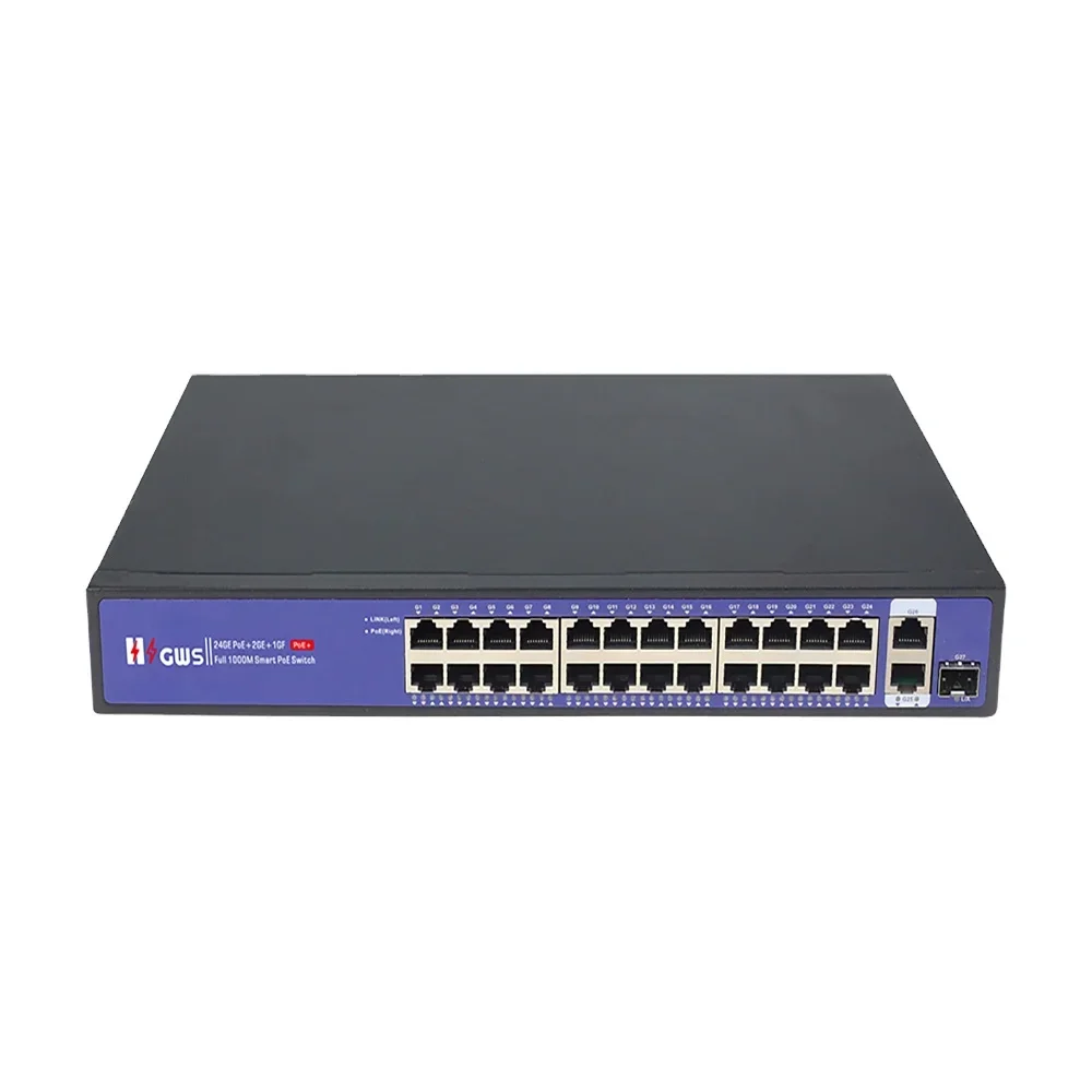 OEM/ODM 24 Gigabit POE port Switch 24*10/100/1000M with 1*1000 SFP Optical Fiber slot POE Switch for Surveillance System