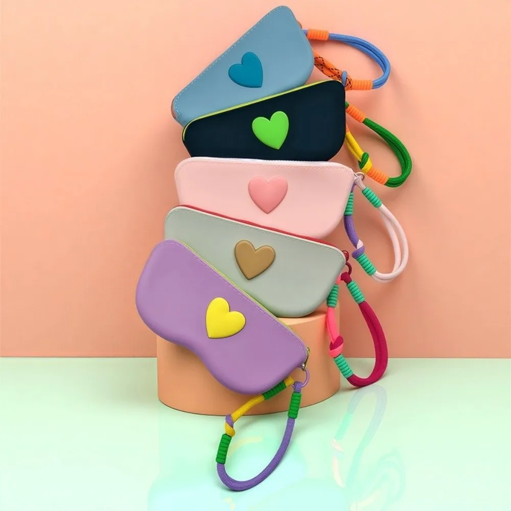 Cosmetic Organizer Waterproof Silicone Glasses Case Dustproof Heart Sunglasses Pouch Woven Lanyard INS Storage Bag for Women