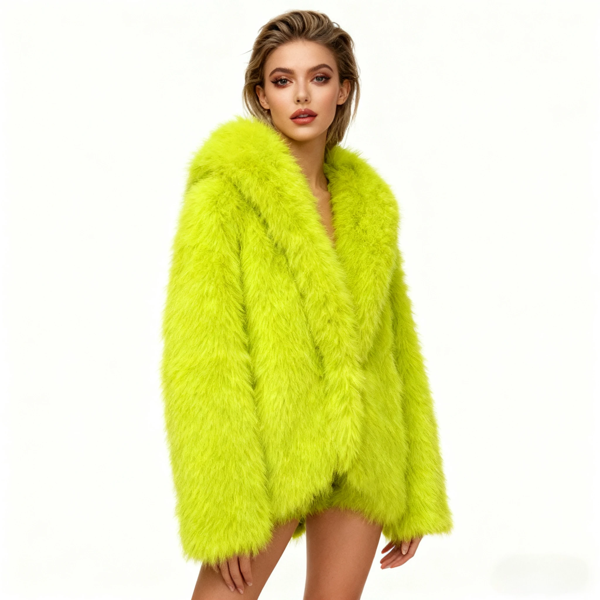 Mantel Bulu Imitasi Y2k Model Fox Berkerudung untuk Wanita, Mantel Pendek Tebal Hangat, Pakaian Luar Streetwear, Jaket Elegan Jahitan Terbuka, Musim Gugur Musim Dingin