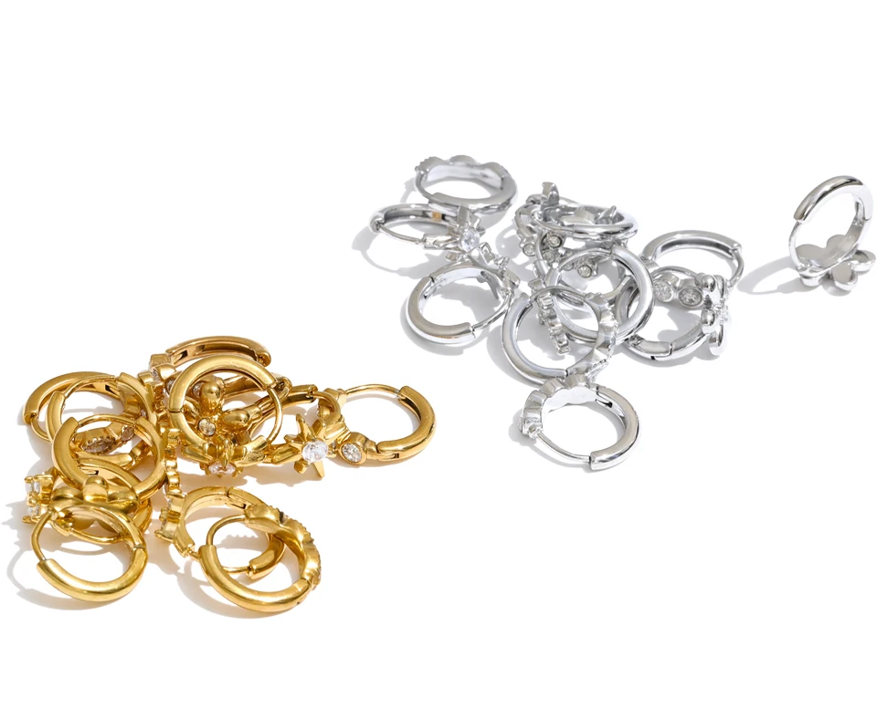 Yhpup Neuheiten Edelstahl Zirkonia Blumen-Kreuz-Stern-Creolen 16K PVD-beschichtet Premium Charmanter Schmuck – Detail 1
