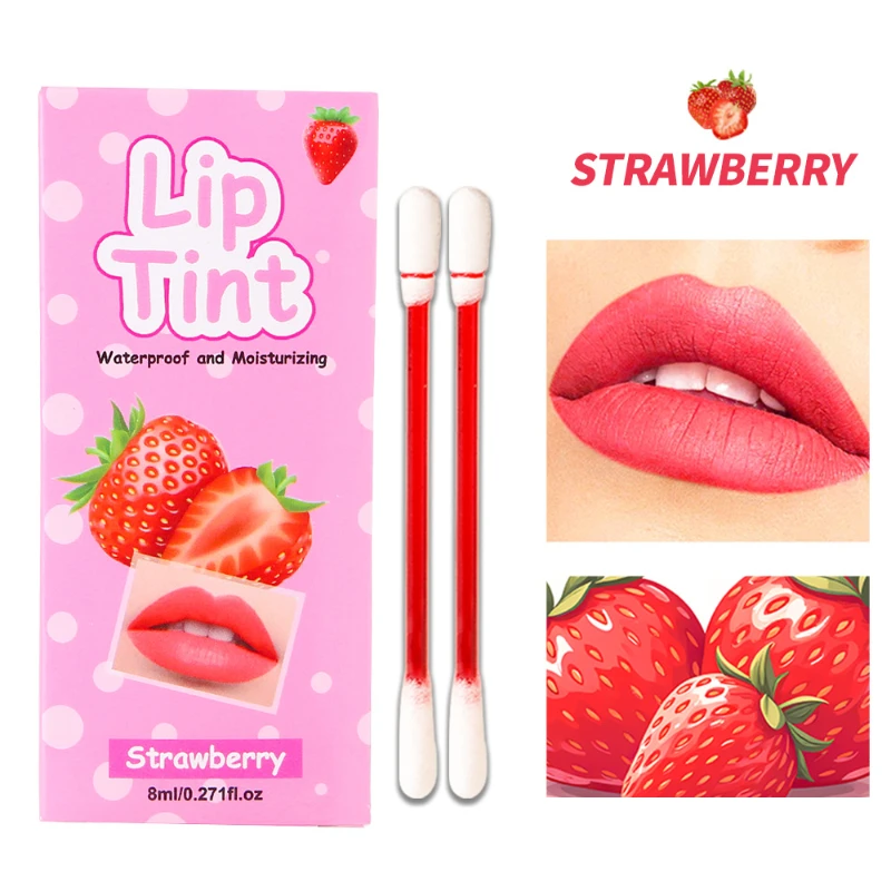 20 unids/set hisopo de algodón lápiz labial desechable brillo de labios portátil mate tinte de labios afrutado taza antiadherente cosméticos de maquillaje de labios duraderos
