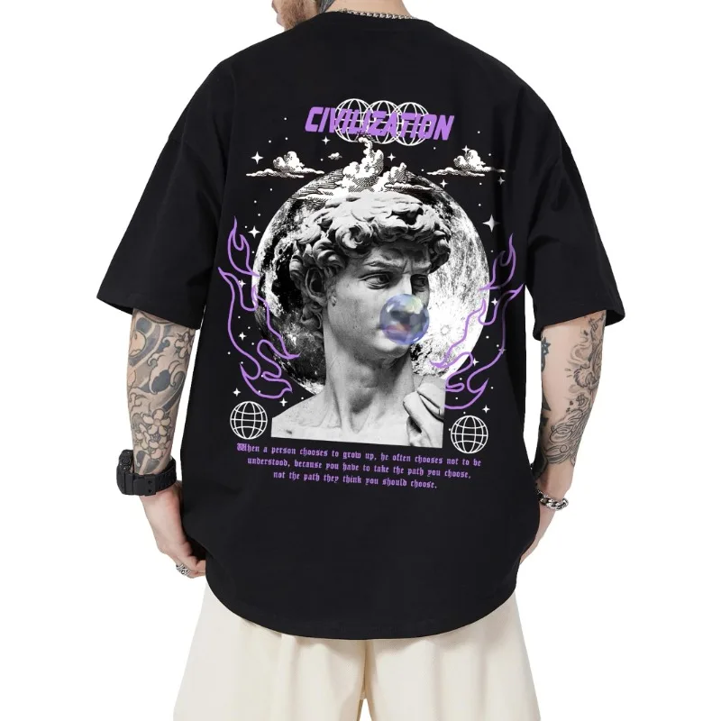 

GORGLITTER Men's Letter Graphic Print T Shirts Round Neck Short Sleeve Loose Tee Tops