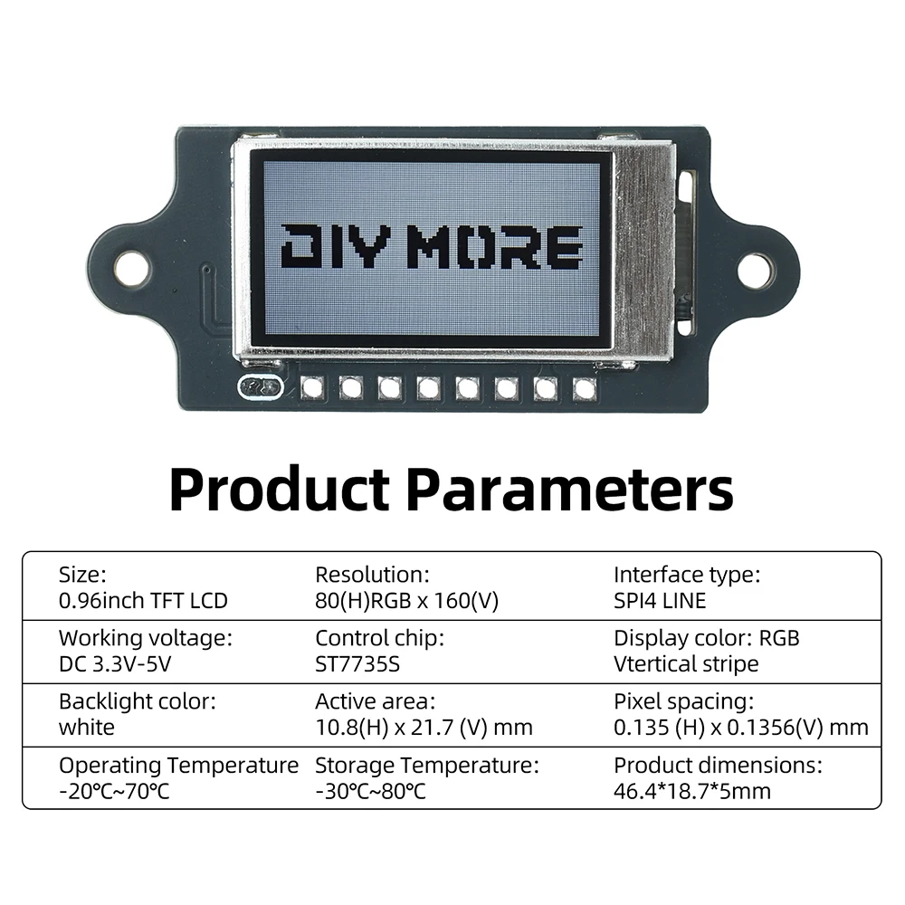 0,96 Zoll TFT-Displaymodul ST7735S SPI-Farbbildschirm 80x160 Auflösung LCD für eingebettete Elektronik mit weitem Betrachtungswinkel – Detail 11