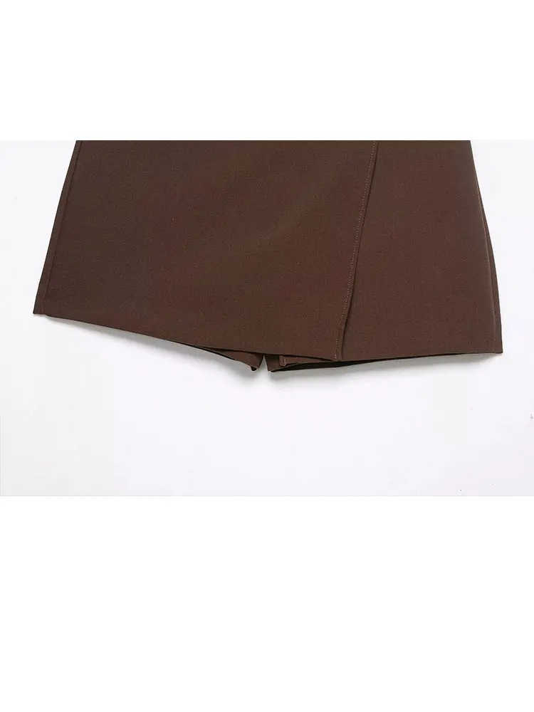 HH 2025 Musim Gugur Busana Wanita Kulot Asimetris Pinggang Tinggi Model A-line Ritsleting Samping Aplikasi Logam Celana Rok Solid Elegan