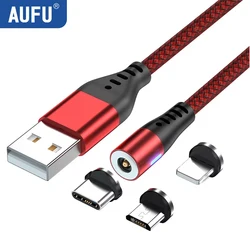 AUFU-LED Cabo magnético de carregamento USB, Tipo C Cabo do telefone, Carregador ímã, Micro USB para iPhone 11, 12 Pro Max, Xiaomi