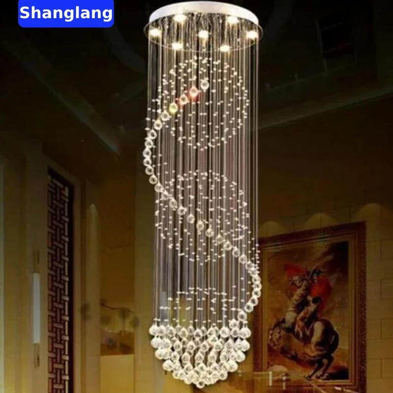 Modern LED Spiral Living Crystal Chandeliers Lighting Indoor Long Fixture For Staircase Stair Lamp Showcase Bedroom Hotel Hall