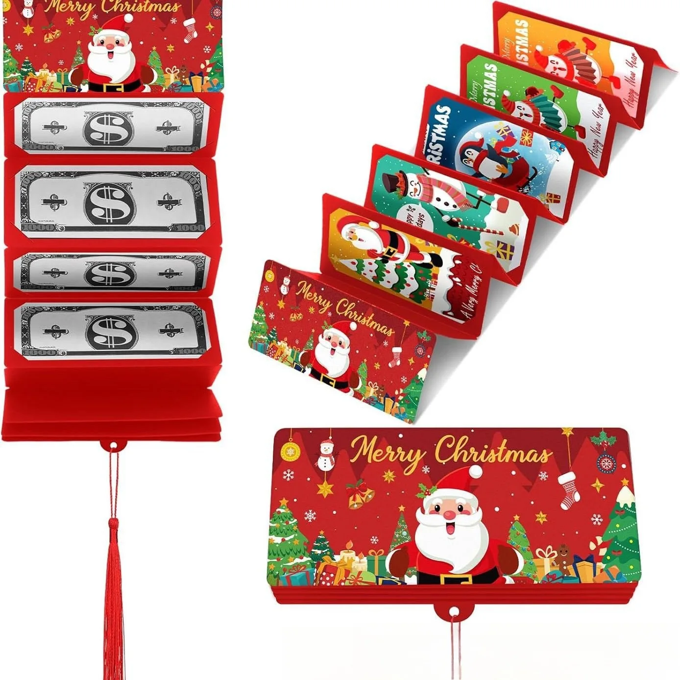 Christmas Gift Bags Red Envelope 10 Card Position Cash Wallet Gift Card Christmas Surprise Xmas Party Greeting Card Money Box view 2