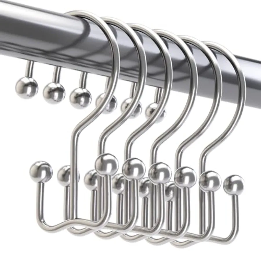 

Shower Curtain Hooks Chrome, Minimalist Simple Double Glide Shower Curtain Rings, Rust Proof Metal Shower Hooks Rings for Bathr