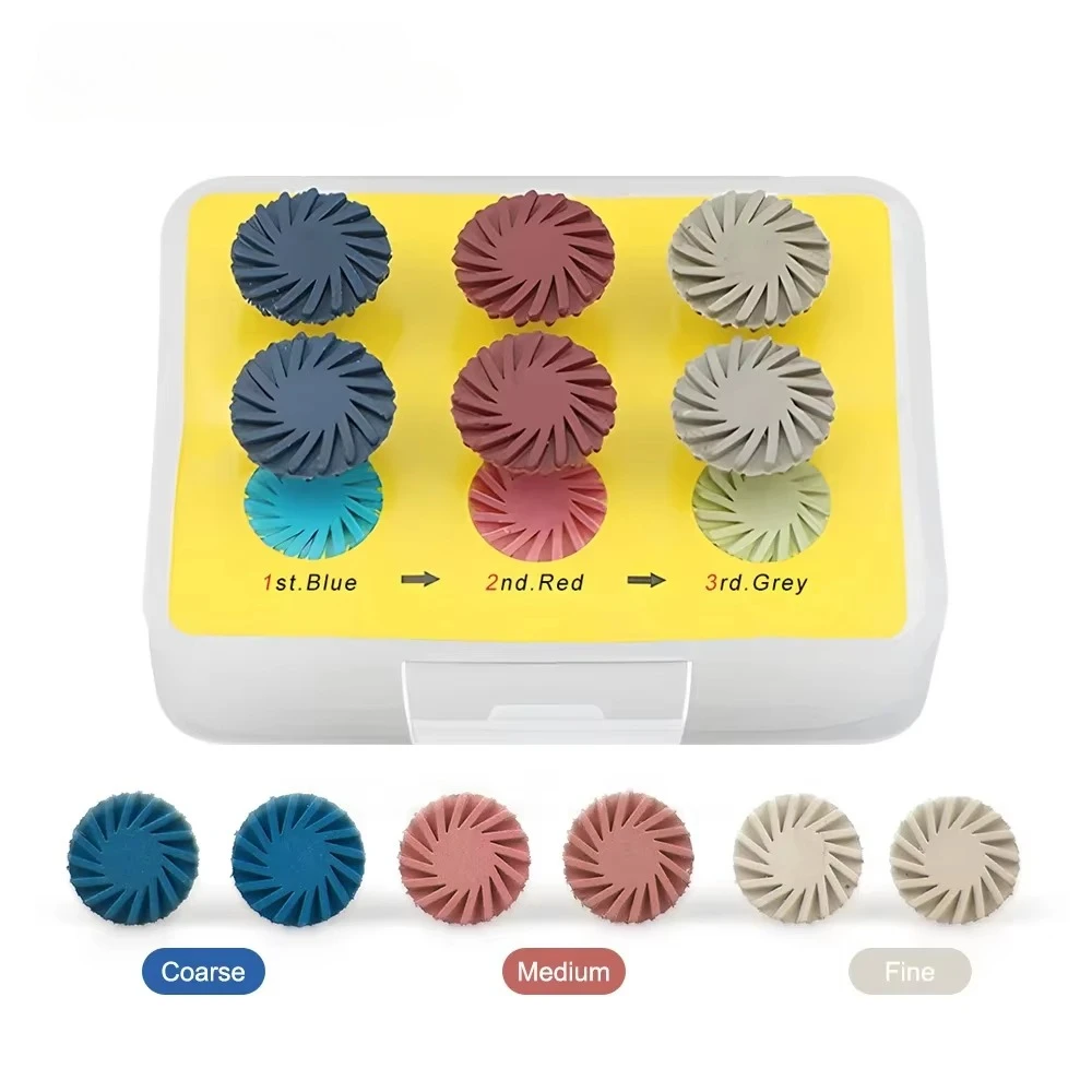 6Pcs/Box Dental Composite Resin Polishing Disc Kit 14mm Spiral Flex Rubber Polisher Wheel 3 Colors Flexible Polishing Brush