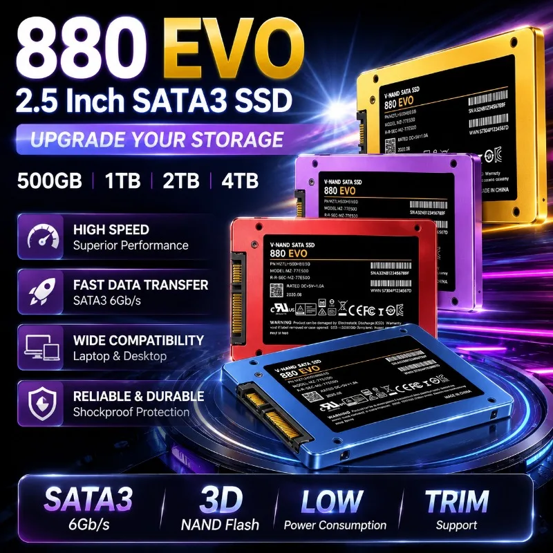 New 880 EVO 2.5 Inch SATA3 SSD Internal Solid State Drive 500GB 1TB 2TB 4TB Hard Disk Solid State Drive for Laptop Desktop