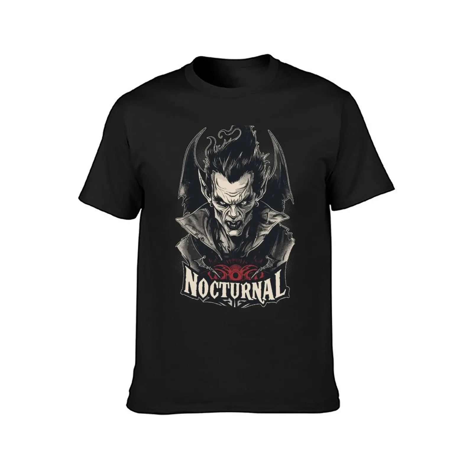 Nocturnal Vamp Graphic In Black, Creme And Red T-Shirt quick-drying anime clothes Men's clothing